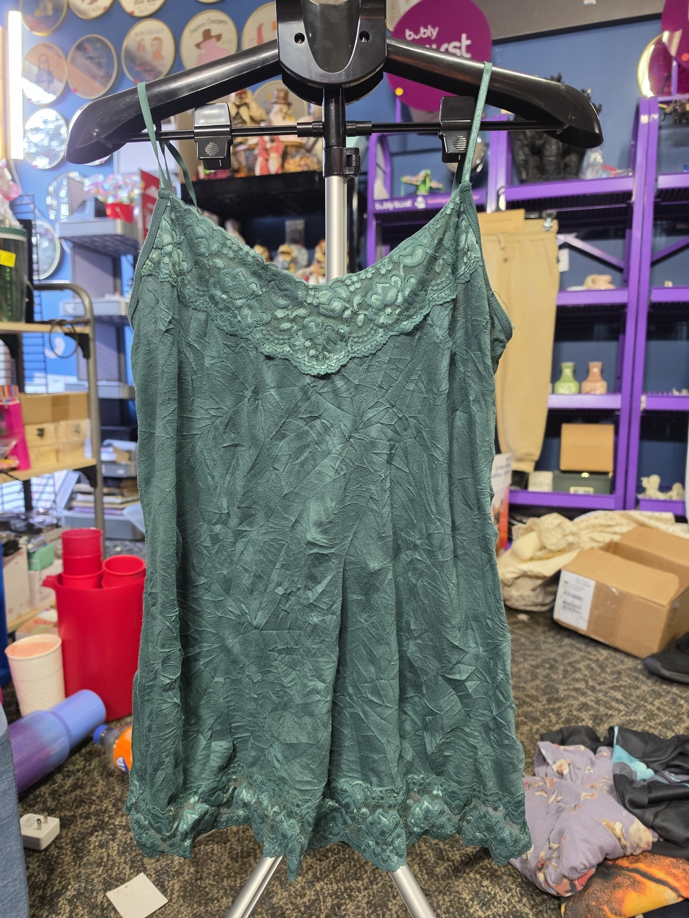 Maurices Teal Lace-Trim Satin Chemise Slip